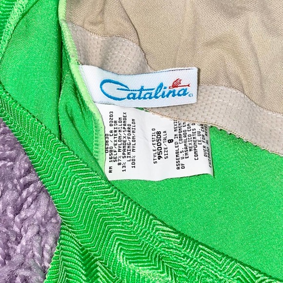 VTG 90s Catalina Lime Green Slime Neon One Piece Low Back Solid Color Swimsuit - Picture 9 of 10